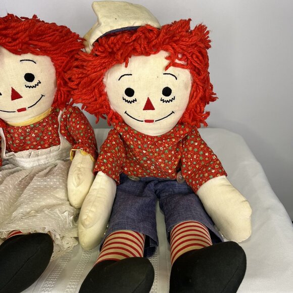 Vintage 60s 70s Raggedy Ann & Andy Plush Dolls Knickerbocker 26" Embroidered - Picture 3 of 11